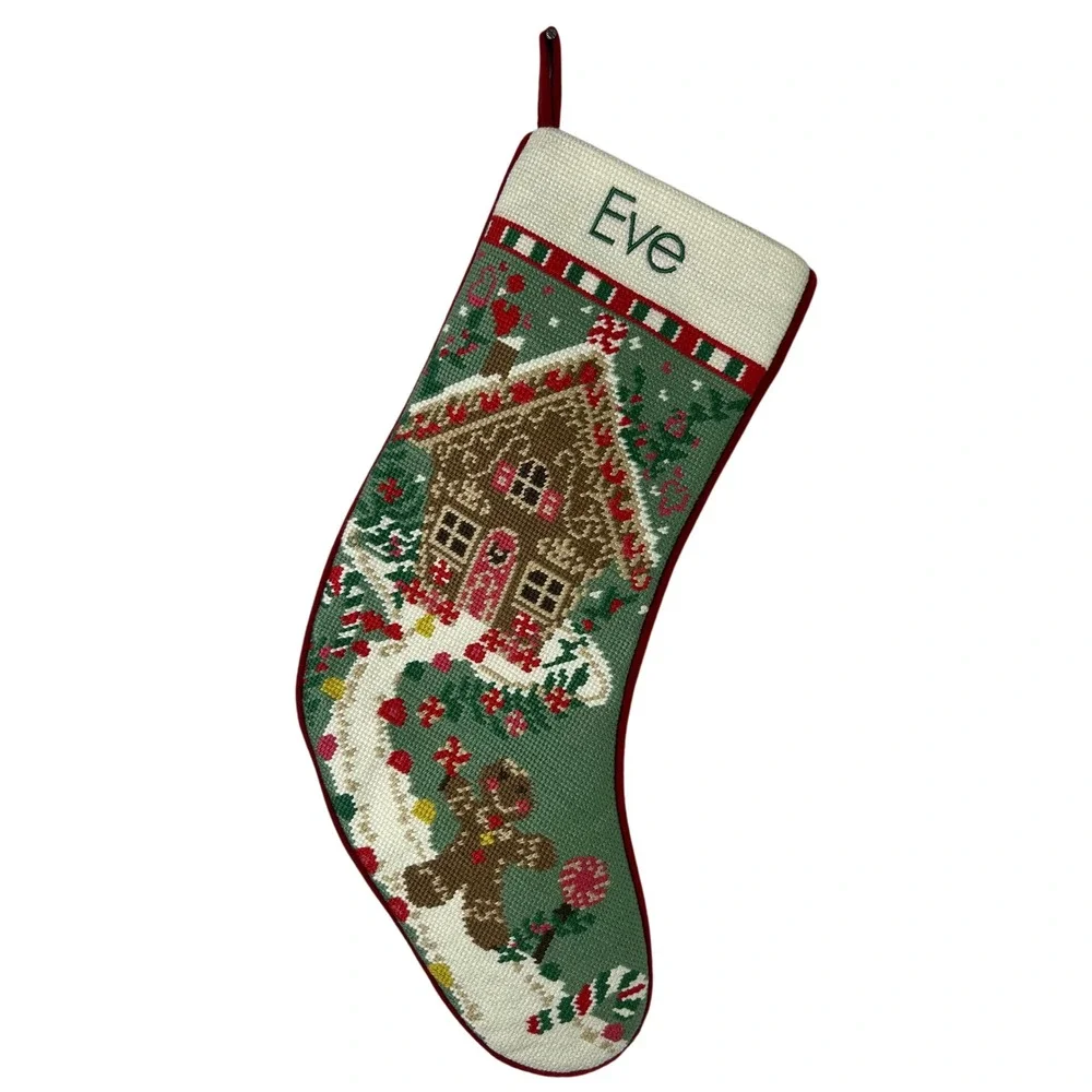 Lands End Gingerbread Needlepoint Christmas Stocking Monogram Eve